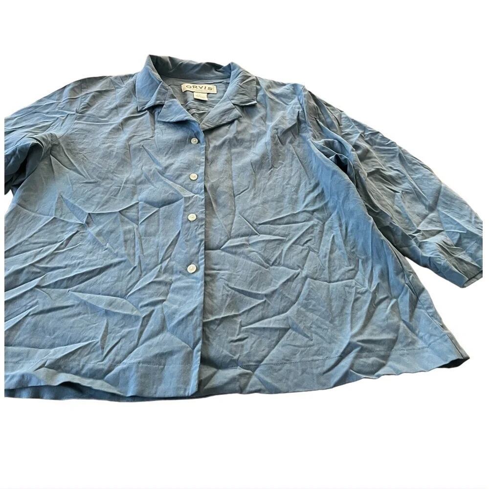 Orvis men’s blue 100% silk camp shirt, size Large